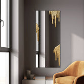 Antique Gold Foiled Icecles on a Frameless Rectangular Wall Mirror,48"x20"